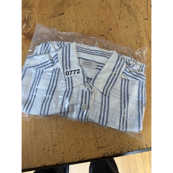 AYR The Deep End Blue White Striped Linen Shirt One Pocket Button Front Size S - Picture 7 of 7